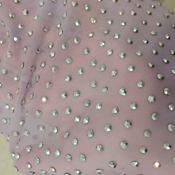 Women's lavender halter mesh rhinestone studded off shoulder bralette crop top - Picture 5 of 9